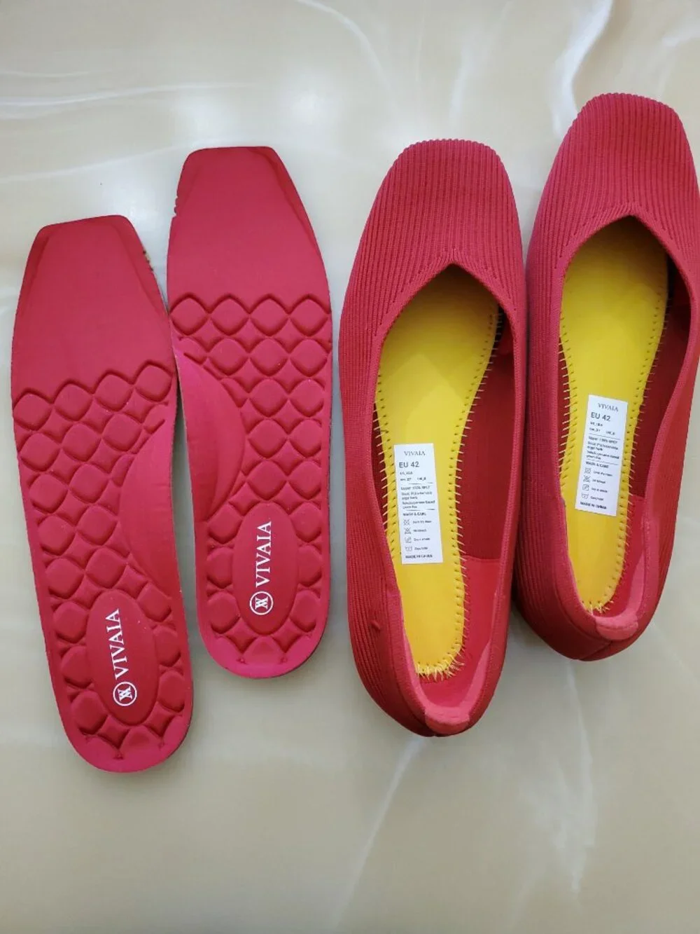 VIVAIA Margot Walker Lightweight Square-Toe V-Cut Slip On Flats in Ruby Red 10.5
